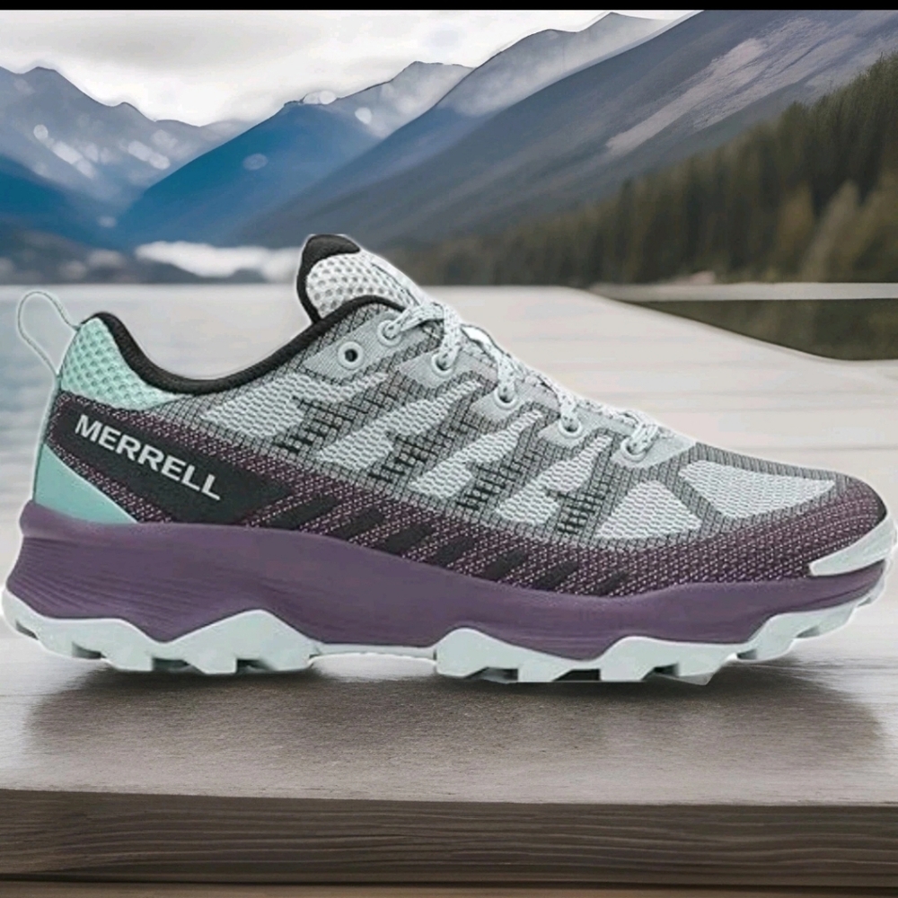 New In Box Merrell Women's Purple and Gray Trail Running Shoes Size 10